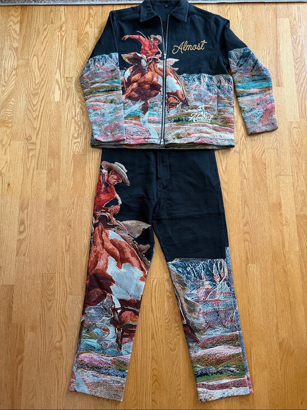 Kids Black Rodeo Graphic Pajama Set with Western Print